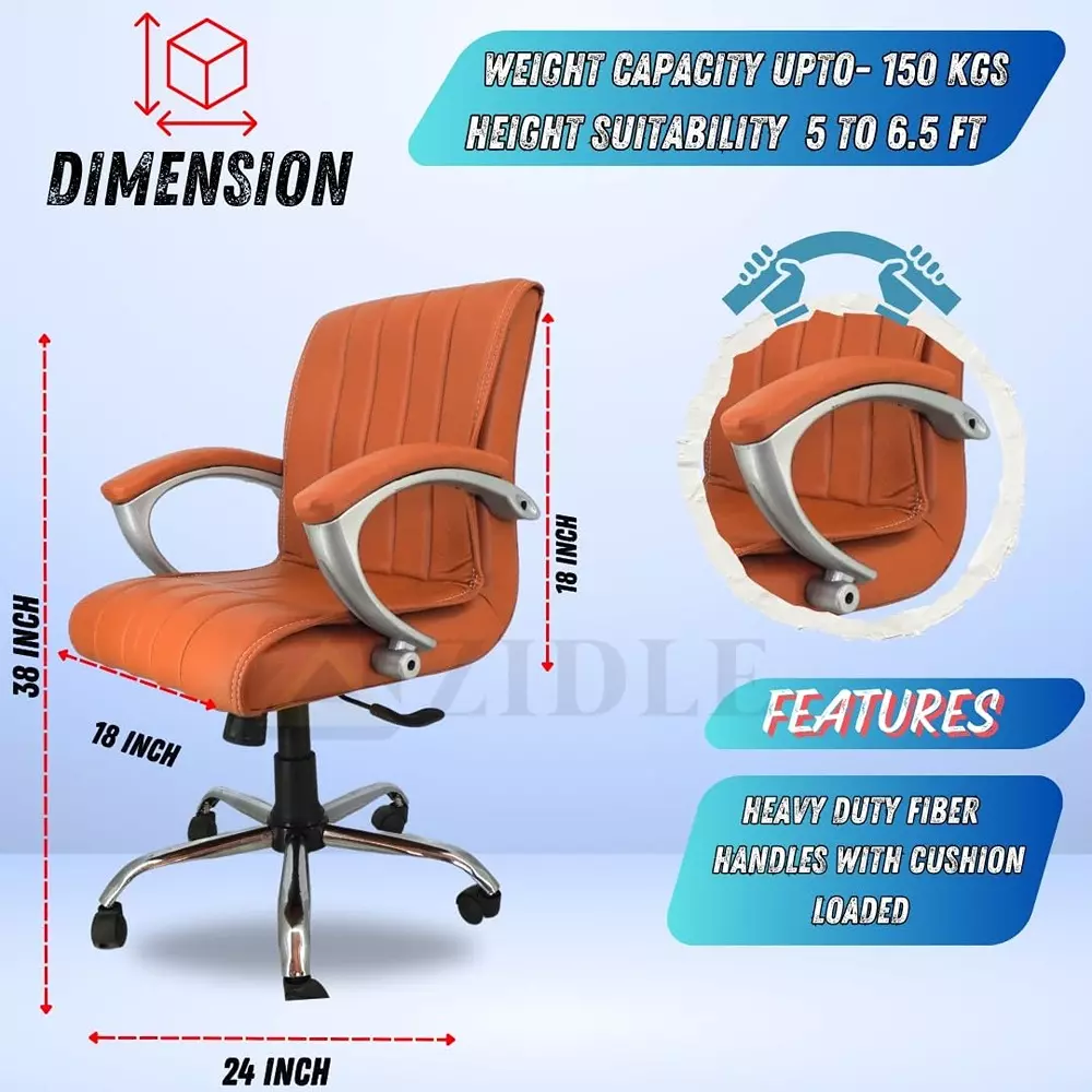 Zidle Study Revolving Swivel Chair with PP Fibre Armrest Faux Leatherette Solid Back Black Tilting Mechanism