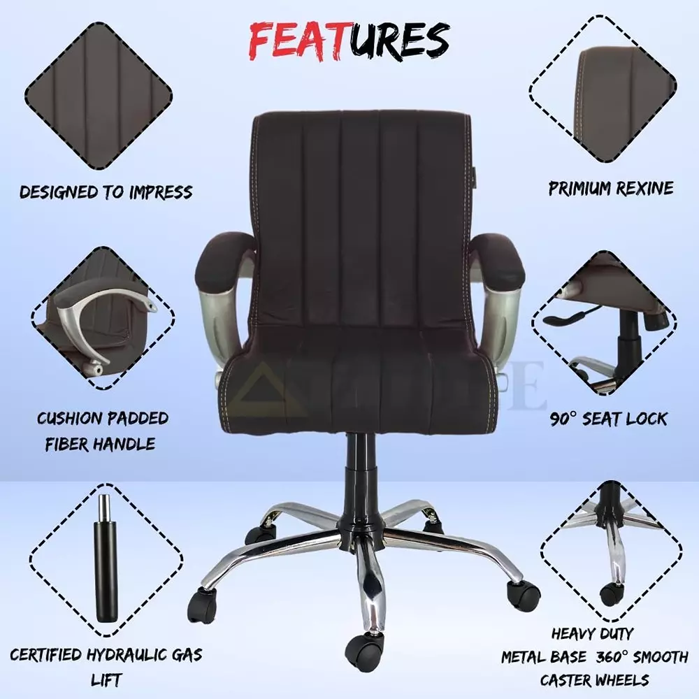 Zidle Study Revolving Swivel Chair with PP Fibre Armrest Faux Leatherette Solid Back Black Tilting Mechanism