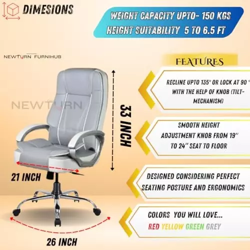 NEWTURN Creta Boss Office Chair High Back Standard Size Metal Material 5 Wheel Revolving Grey
