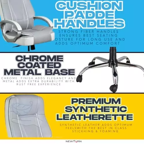 NEWTURN Creta Boss Office Chair High Back Standard Size Metal Material 5 Wheel Revolving Grey
