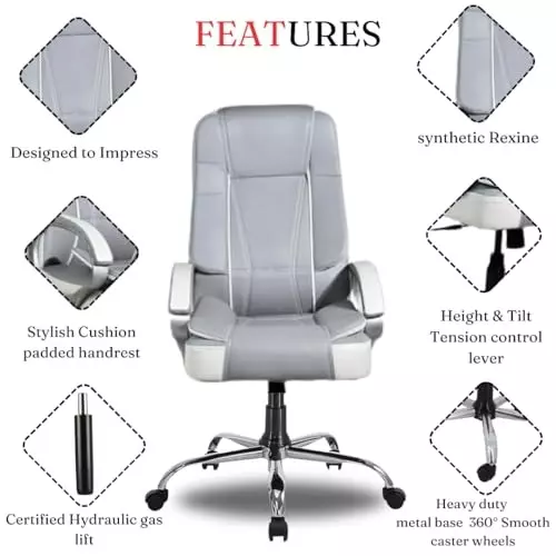 NEWTURN Creta Boss Office Chair High Back Standard Size Metal Material 5 Wheel Revolving Grey
