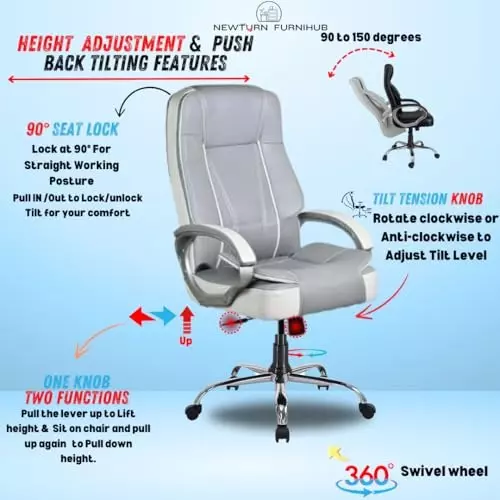 NEWTURN Creta Boss Office Chair High Back Standard Size Metal Material 5 Wheel Revolving Grey