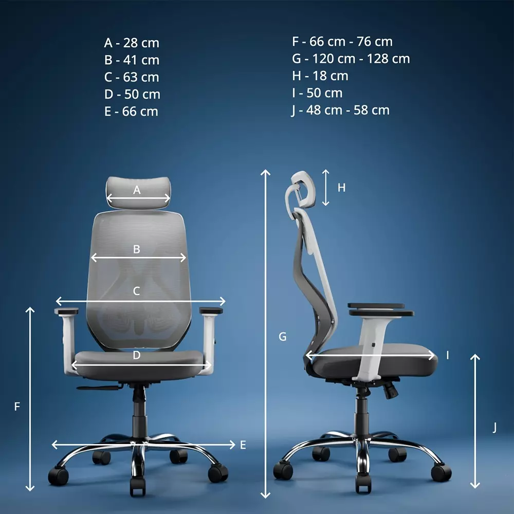 Vergo Office Chair Transform Classic HB High Back White Grey for WFH/Study/Computer Desk with 1D Armrests