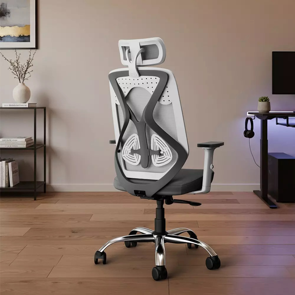 Vergo Office Chair Transform Classic HB High Back White Grey for WFH/Study/Computer Desk with 1D Armrests
