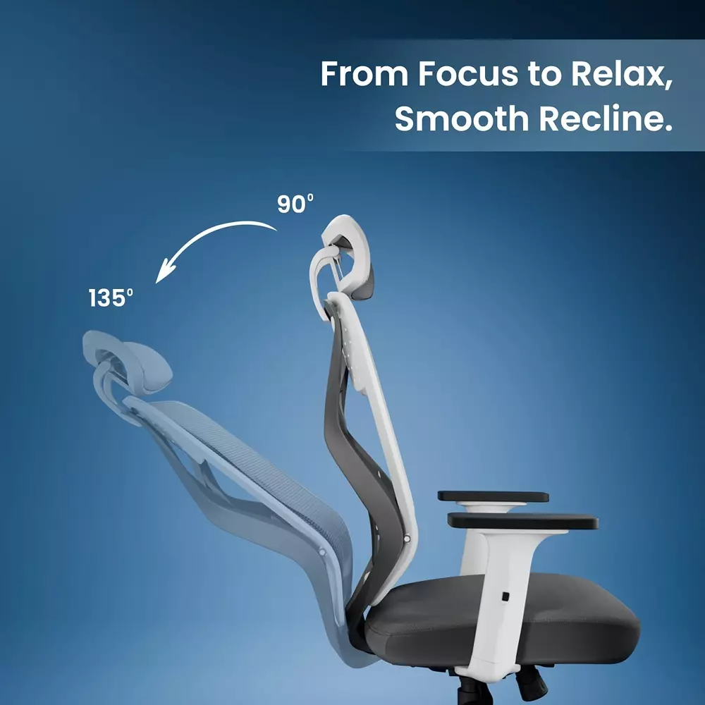 Vergo Office Chair Transform Classic HB High Back White Grey for WFH/Study/Computer Desk with 1D Armrests