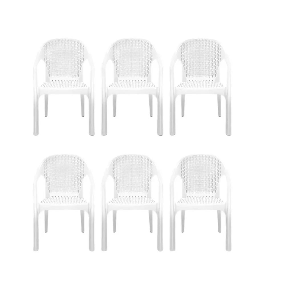 Maharaja Galaxy Plastic Chairs Modern Design Lightweight & Durable with Arm Rest, White (Pack of 6 Pcs)