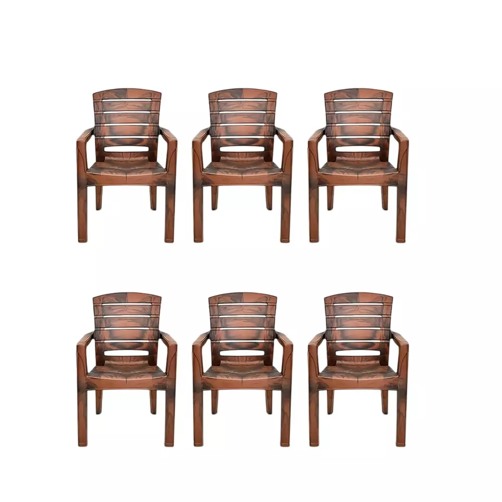 Maharaja Heavy Duty Plastic Chairs Matt Pattern Up to 200 Kg Weight Capacity Teakwood, Singham-101 (Pack of 6 Pcs)