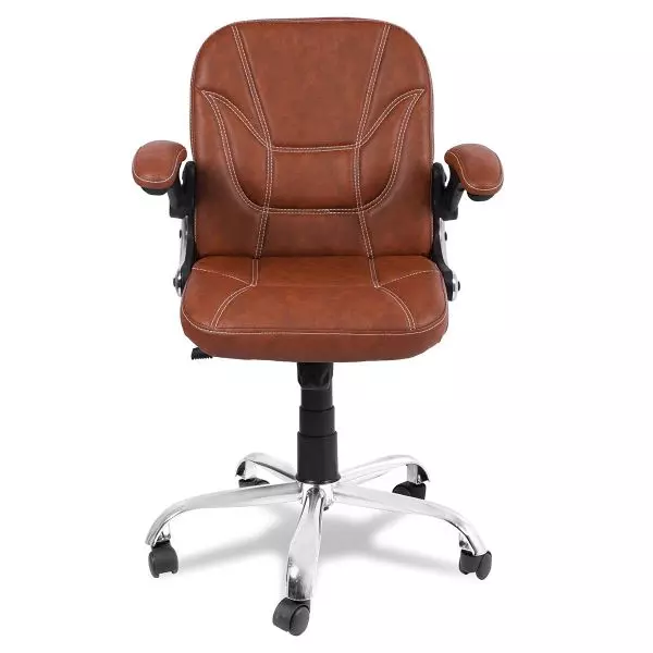 Ib basics Light Brown Leatherette Studzy Low Back Office Desk Chair
