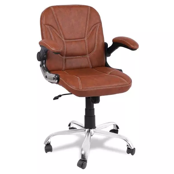Ib basics Light Brown Leatherette Studzy Low Back Office Desk Chair