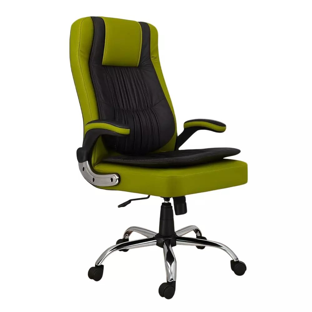 ZIDLE Oscar High Back Office and Home Chair Green & Black Faux Leather with Double Paddes Cushion, Metal Base & Adjustable Height