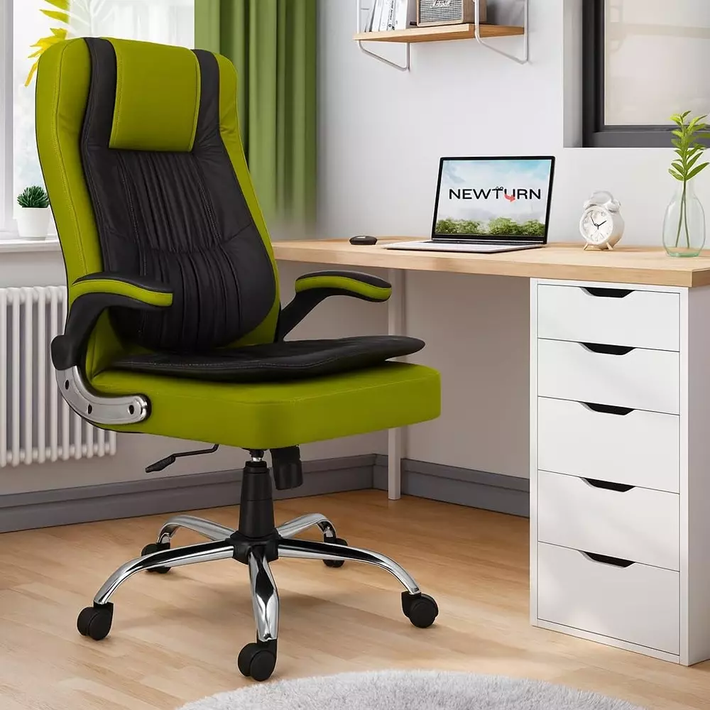 zidle-oscar-high-back-office-and-home-chair-green-black-faux-leather-with-double-paddes-cushion-metal-base-adjustable-height