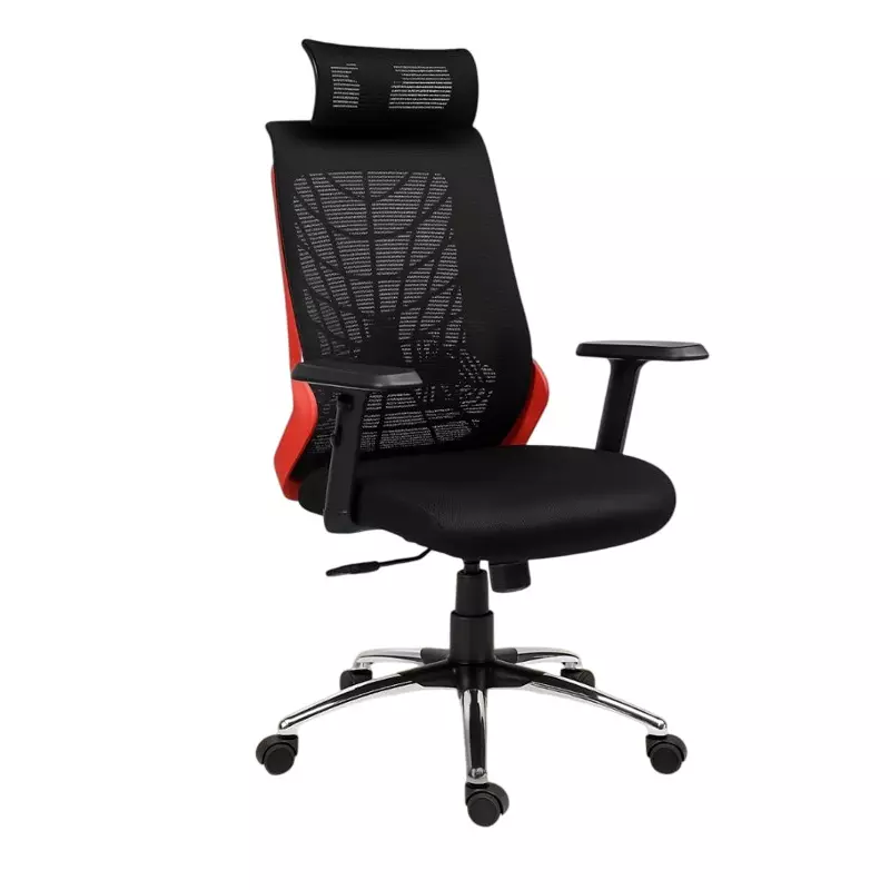 Activa Cyber Ergonomic Computer Chair with Arm Rest or Adjustable Headrest High Back Mesh Fabric Lumbar Support Black & Red for Home, Office Or Living Room