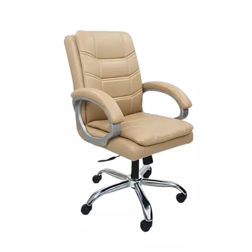 Activa Star Ergonomic Executive Revolving Office Chair with Arm Rest Medium Back Carbon Steel, Leather Beige for Home & Office Use