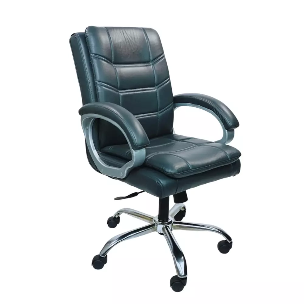 Activa Star Ergonomic Executive Revolving Office Chair with Arm Rest Medium Back Carbon Steel, Leather Grey for Home & Office Use