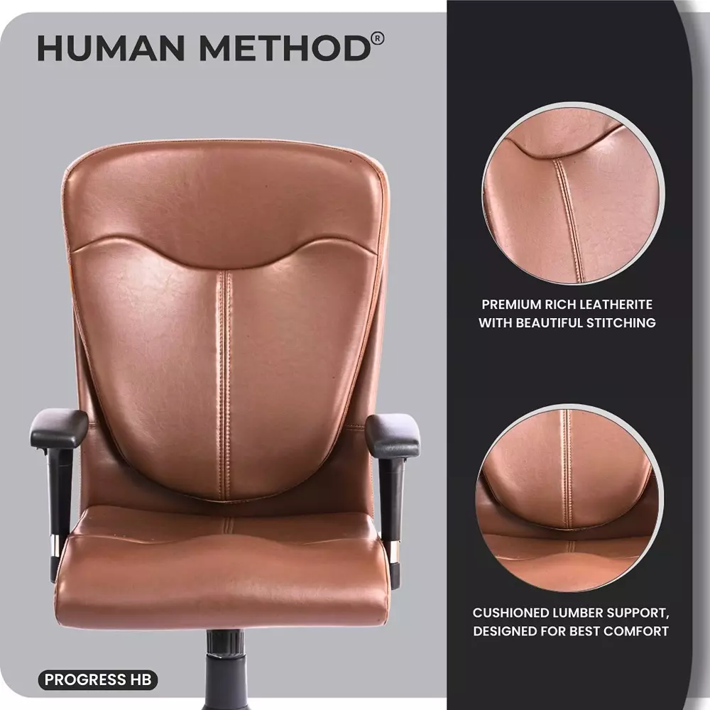 HUMAN METHOD PROGRESS Series Office Chair Premium Leatherette Cushioned Ergonomic Mid Back with Built-in Lumbar Support Brown, HMPA02-SP88