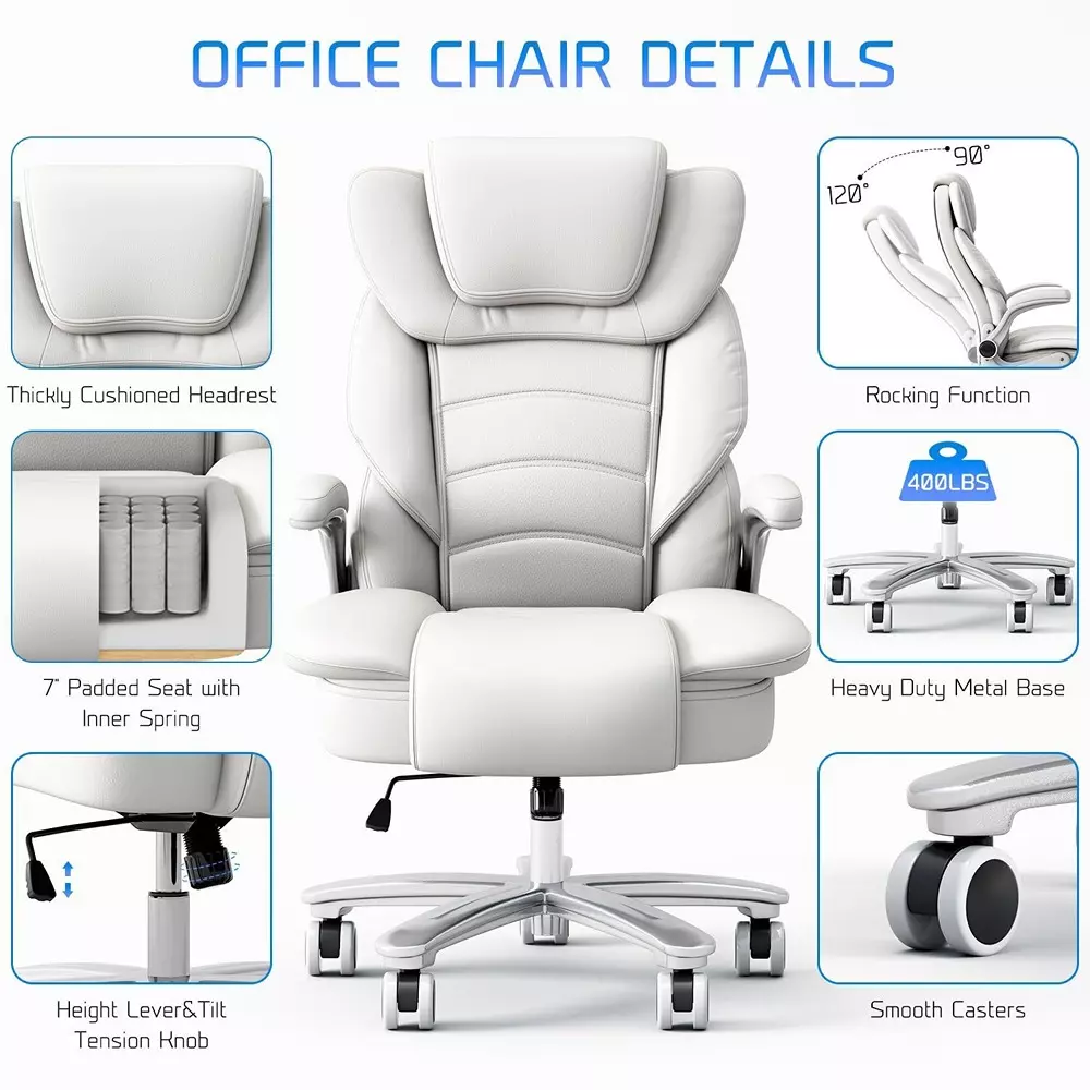 CHAIRTECH High Back Office Executive Chair Leatherette White for Office & Professional Use