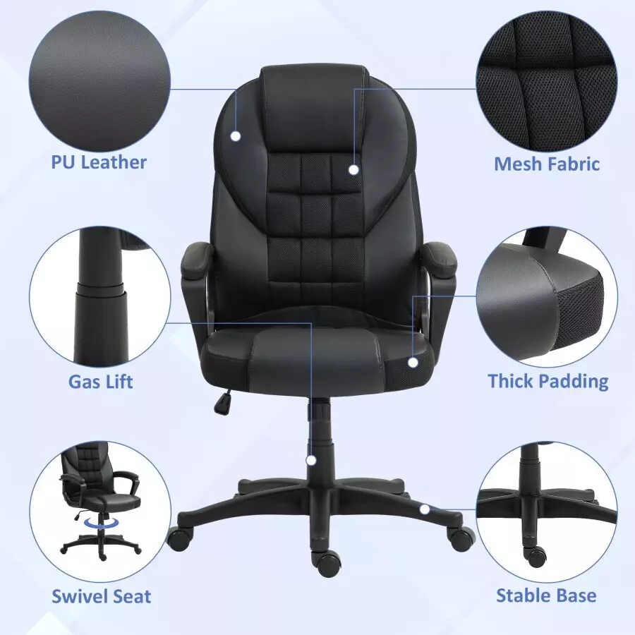 CHAIRTECH Office Executive Chair Leatherette Black Wood Frame for Office & Professional Use