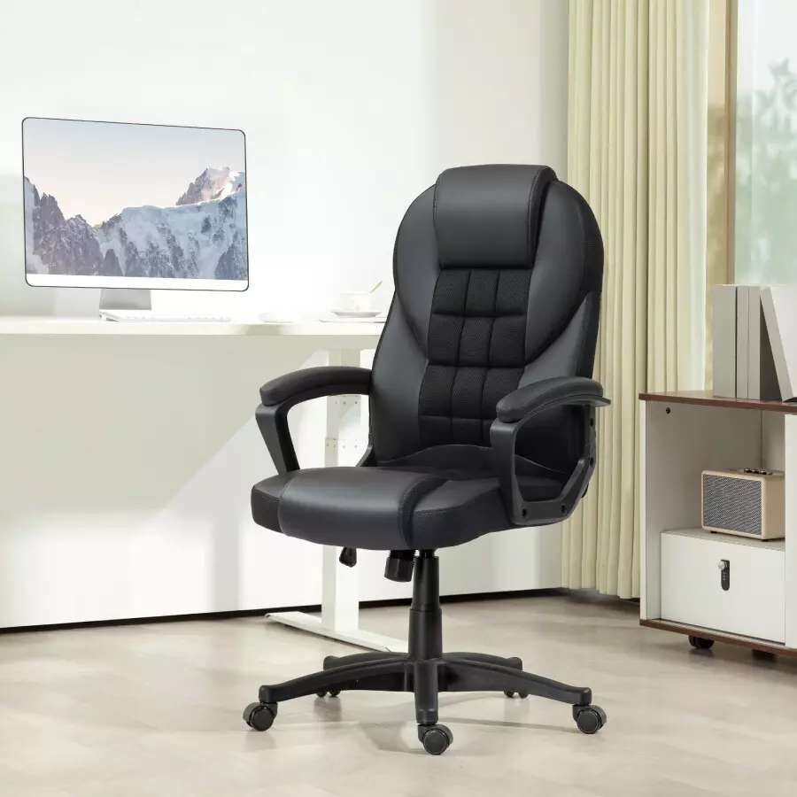 CHAIRTECH Office Executive Chair Leatherette Black Wood Frame for Office & Professional Use