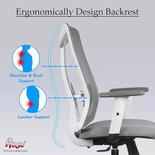 Rose Henley Ergonomic Office Chair Mid Back White & Grey India