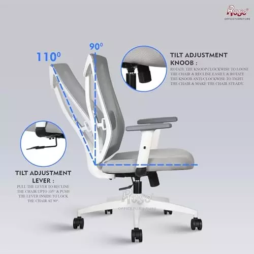 Rose Henley Ergonomic Office Chair Mid Back White & Grey India