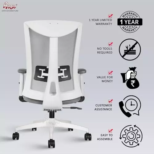 Rose Henley Ergonomic Office Chair Mid Back White & Grey India