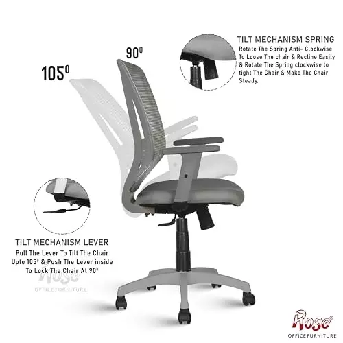 Rose Wave Ergonomic Office Chair Mid Back Grey India