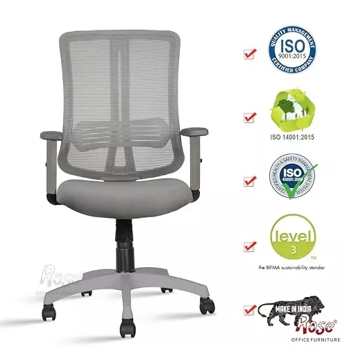 Rose Wave Ergonomic Office Chair Mid Back Grey India