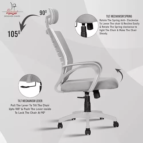 Rose Elite Ergonomic Office Chair High Back Grey India