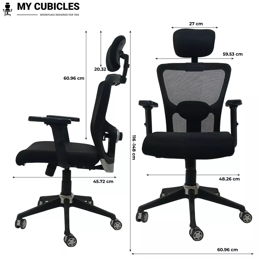 MY CUBICLES Majesty Ergonomic Executive Office Chair High Back Polyurethane Foam Weight Capacity Upto 115 Kg Black, MC0010
