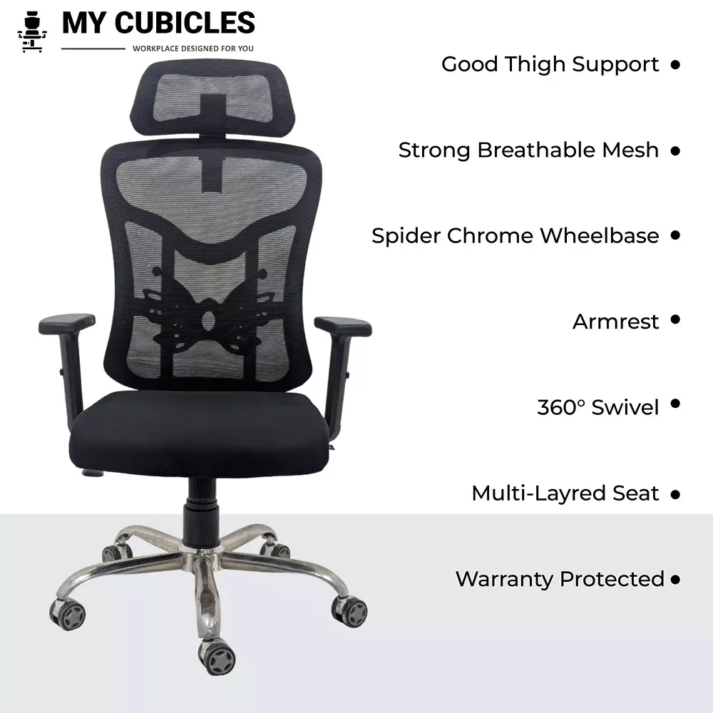MY CUBICLES Sovereign Office Chair High Back Polyurethane Foam Weight Capacity Upto 115 Kg Black, MC0085
