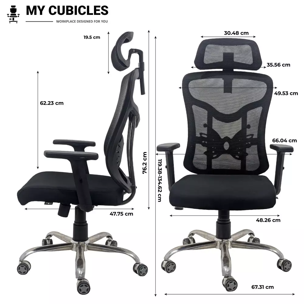 MY CUBICLES Sovereign Office Chair High Back Polyurethane Foam Weight Capacity Upto 115 Kg Black, MC0085