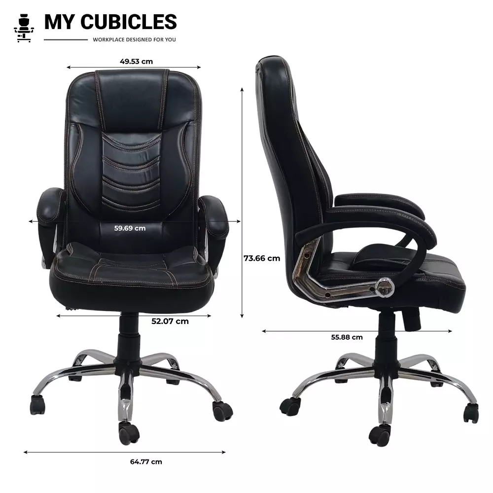 MY CUBICLES Regal Luxury Boss Chair High Back Polyurethane Foam Weight Capacity Upto 120 Kg Black, MC0084