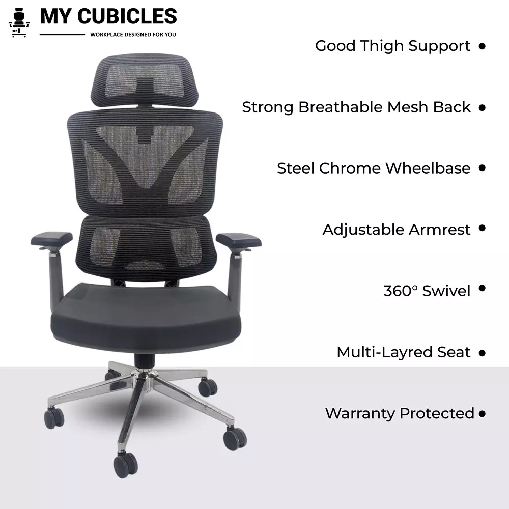 MY CUBICLES Ergo Gladiator Executive Office Chair High Back Polyurethane Foam Weight Capacity Upto 120 Kg Grey, MC0078