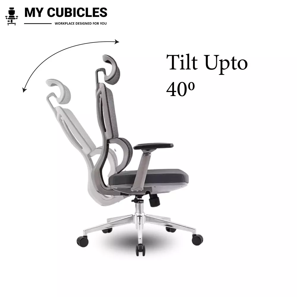 MY CUBICLES Ergo Gladiator Executive Office Chair High Back Polyurethane Foam Weight Capacity Upto 120 Kg Grey, MC0078