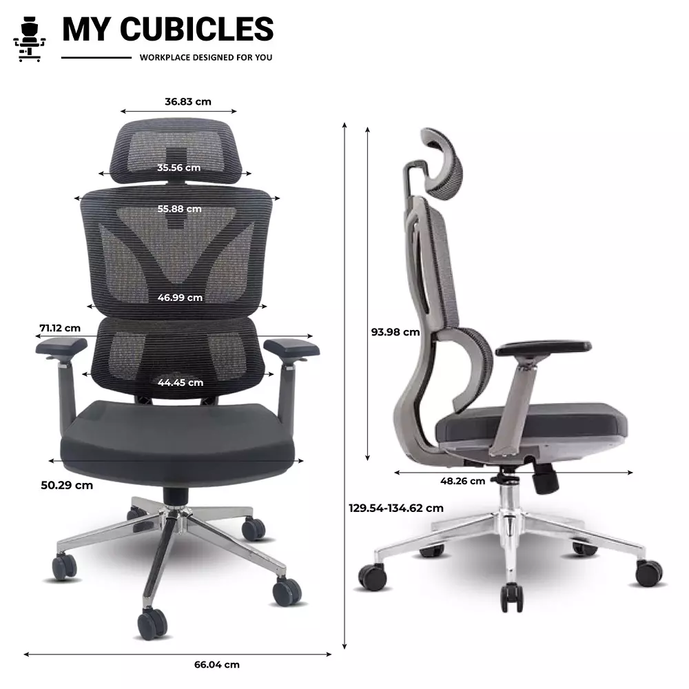 MY CUBICLES Ergo Gladiator Executive Office Chair High Back Polyurethane Foam Weight Capacity Upto 120 Kg Grey, MC0078