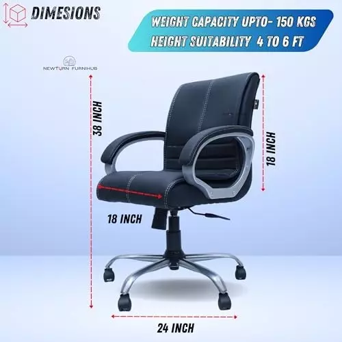 NEWTURN Maxon Revolving Mid Back Arm Rest Office Chair Metal Base Premium Leatherette Black Chrome Finish for Office, Home & School Use