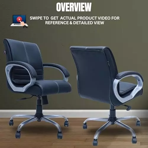 NEWTURN Maxon Revolving Mid Back Arm Rest Office Chair Metal Base Premium Leatherette Black Chrome Finish for Office, Home & School Use