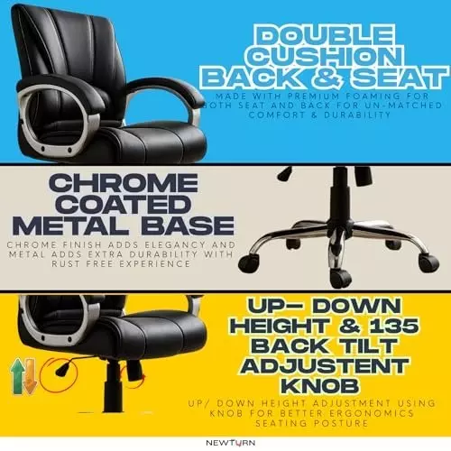 NEWTURN Alpha Revolving Mid Back Arm Rest Office Chair 360° Swivel Teak Black Mette Finish for Office, Home & School Use