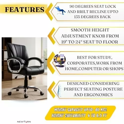 NEWTURN Alpha Revolving Mid Back Arm Rest Office Chair 360° Swivel Teak Black Mette Finish for Office, Home & School Use