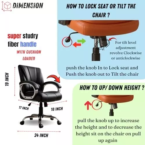 NEWTURN Alpha Revolving Mid Back Arm Rest Office Chair 360° Swivel Teak Black Mette Finish for Office, Home & School Use