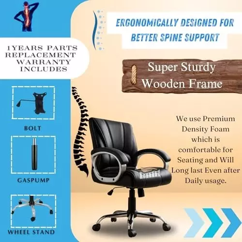 NEWTURN Alpha Revolving Mid Back Arm Rest Office Chair 360° Swivel Teak Black Mette Finish for Office, Home & School Use