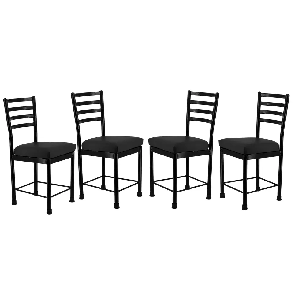 Zidle Asphalt Visitor Dining Chair Set Faux Leatherette Solid Back Black for Living Room, Dining, Restaurant, Study, Balcony, Kitchen (Pack of 4)
