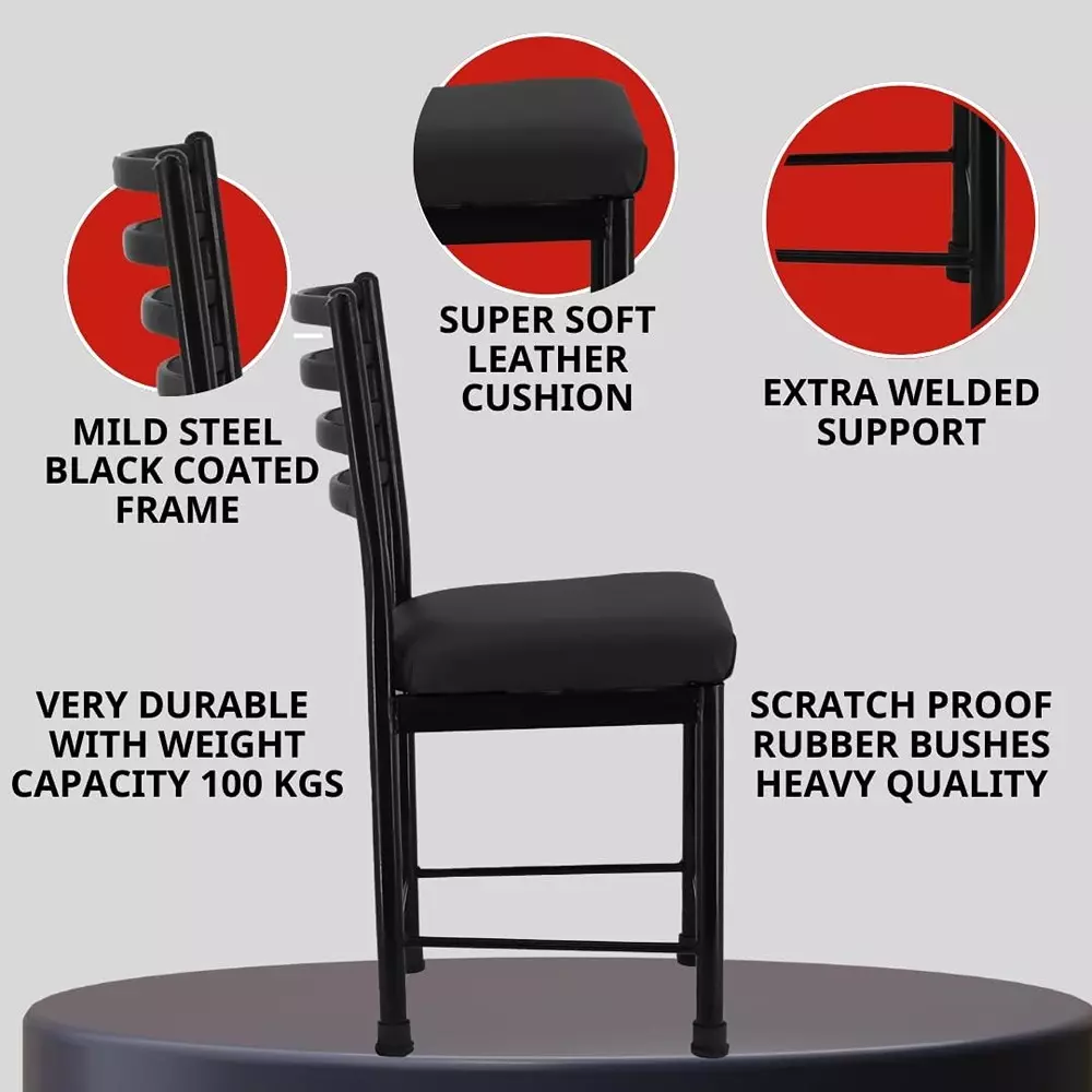 Zidle Asphalt Visitor Dining Chair Set Faux Leatherette Solid Back Black for Living Room, Dining, Restaurant, Study, Balcony, Kitchen (Pack of 4)