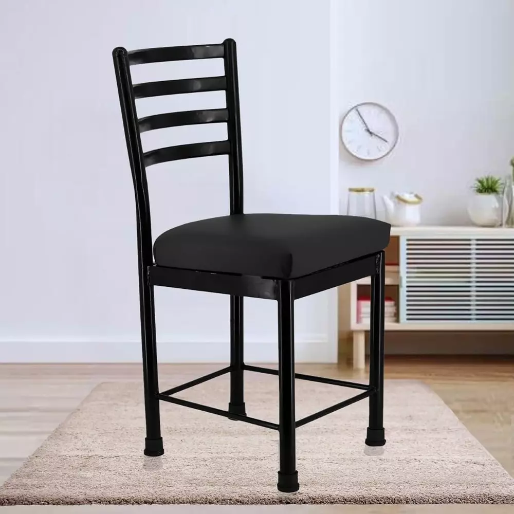 Zidle Asphalt Visitor Dining Chair Set Faux Leatherette Solid Back Black for Living Room, Dining, Restaurant, Study, Balcony, Kitchen (Pack of 4)