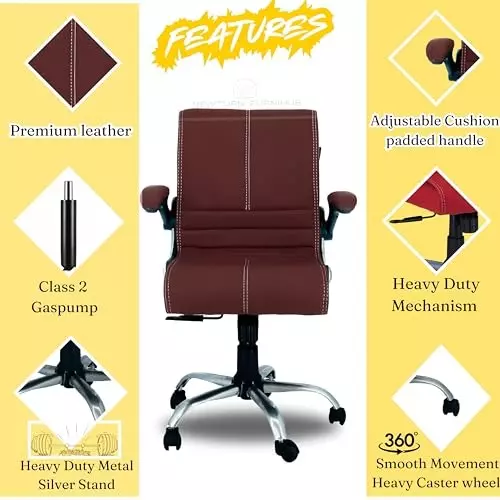 NEWTURN Maxson Revolving Office Chair Mid Back Standard Size Metal Material 5 Wheel Revolving Dark Brown