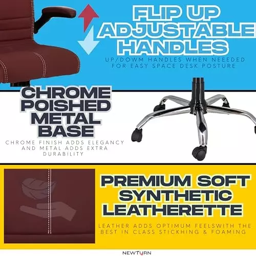 NEWTURN Maxson Revolving Office Chair Mid Back Standard Size Metal Material 5 Wheel Revolving Dark Brown