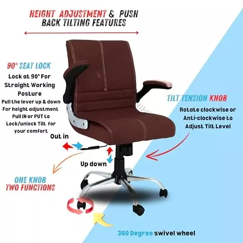 NEWTURN Maxson Revolving Office Chair Mid Back Standard Size Metal Material 5 Wheel Revolving Dark Brown