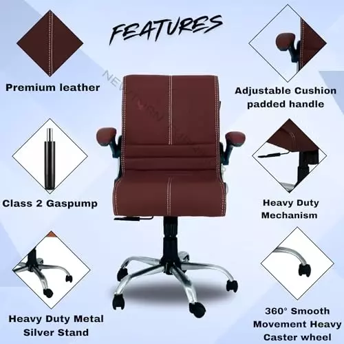 NEWTURN Maxson Revolving Office Chair Mid Back Standard Size Metal Material 5 Wheel Revolving Dark Brown