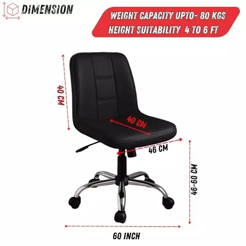 Zidle Unix Study Desk Chair Mid Back Standard Size Faux Leather Material 5 Wheel Solid Black