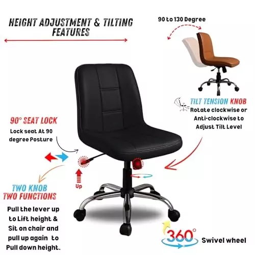 Zidle Unix Study Desk Chair Mid Back Standard Size Faux Leather Material 5 Wheel Solid Black